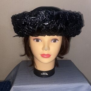 VINTAGE 50s/60s era Ladies HAT Black Mesh Ribbon UNION LABEL